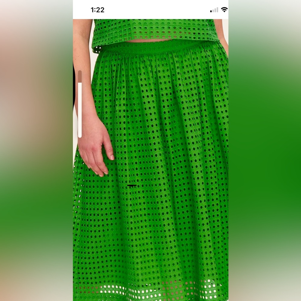 Green Eyelet Midi Skirt